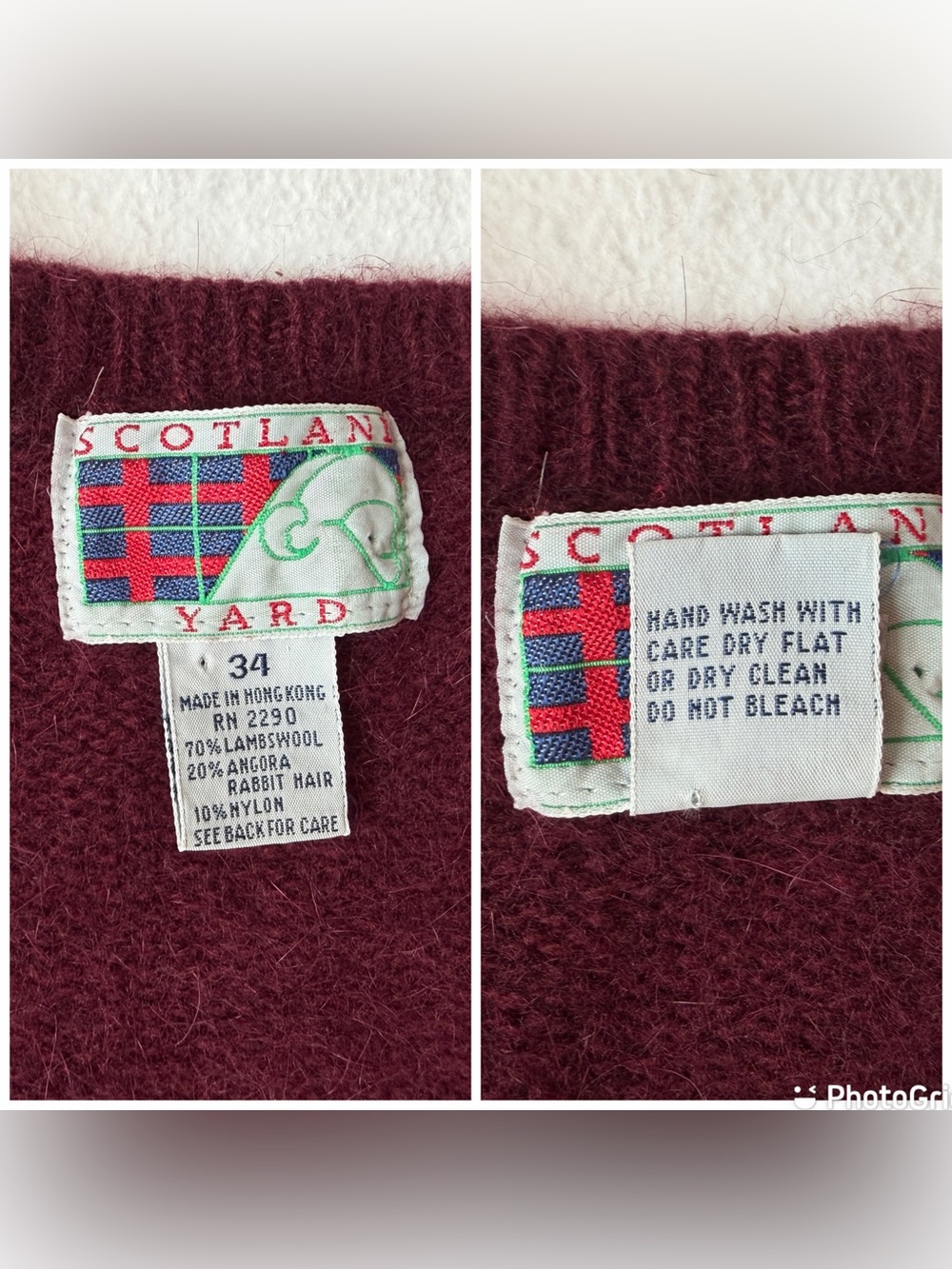 Scotland Yard Burgundy Lambswool Angora Rabbit Vest Maroon Wool Vintage, size 34 - Picture 8 of 16